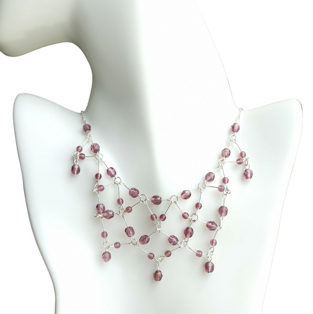 Vintage Czech Purple Crystal Necklace on Silver
